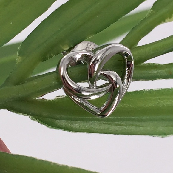 3/$21, Silver Love Heart Interlaced Stud Earrings - Picture 3 of 3
